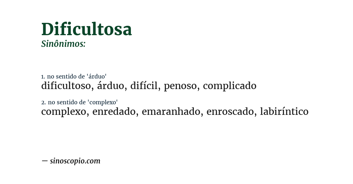 Sinônimo de dificultosa