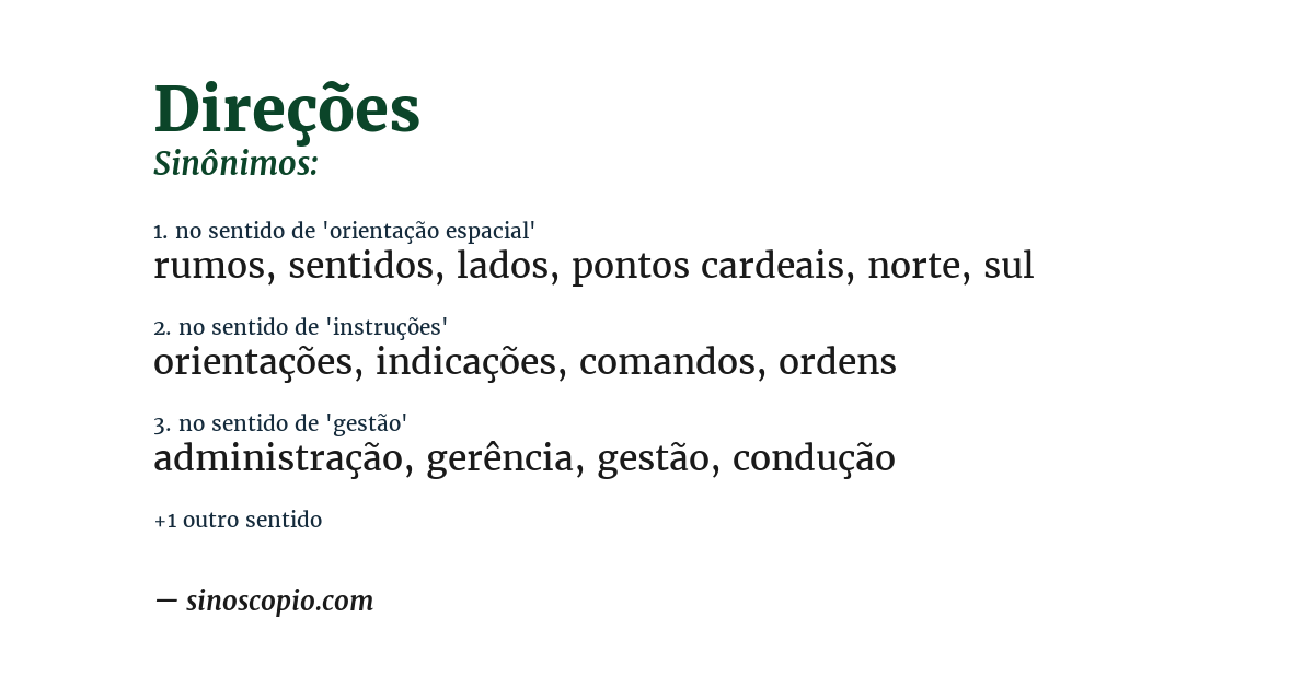Sinônimo de direções