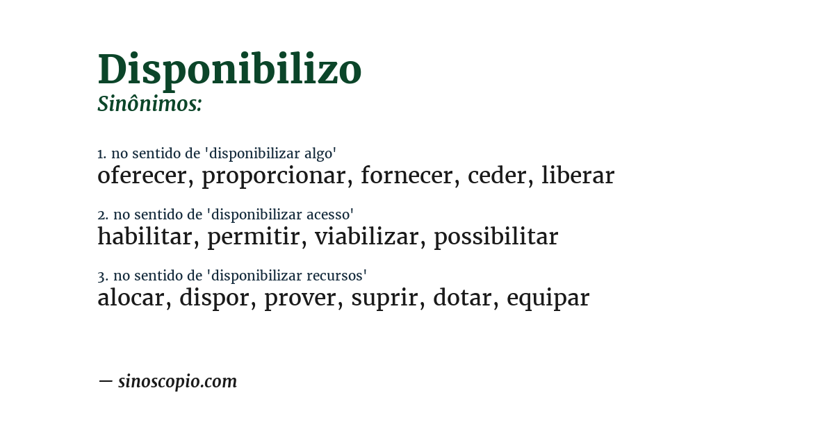 Sinônimo de disponibilizo
