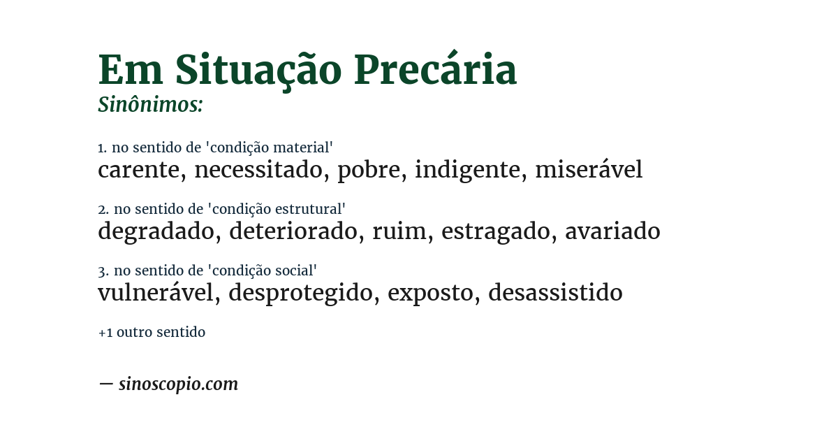 Sinônimo de em situação precária