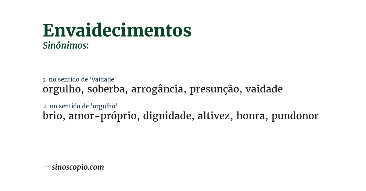 Sinônimo de envaidecimentos