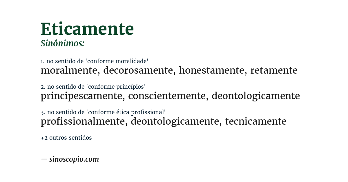 Sinônimo de eticamente