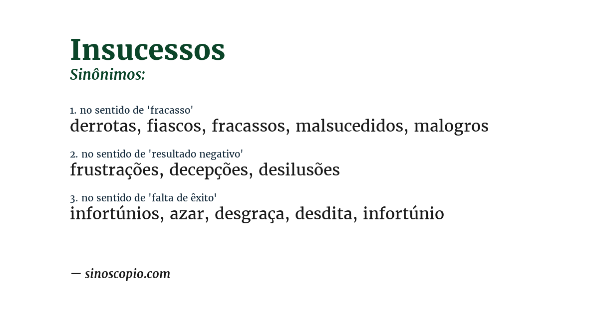 Sinônimo de insucessos