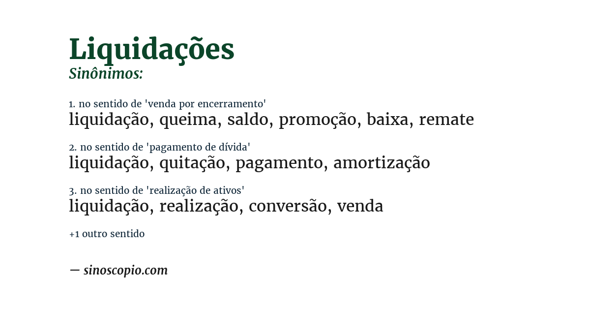 Sinônimo de liquidações