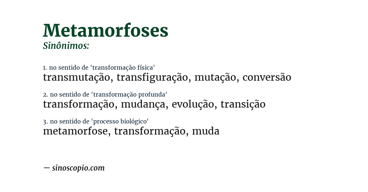 Sinônimo de metamorfoses