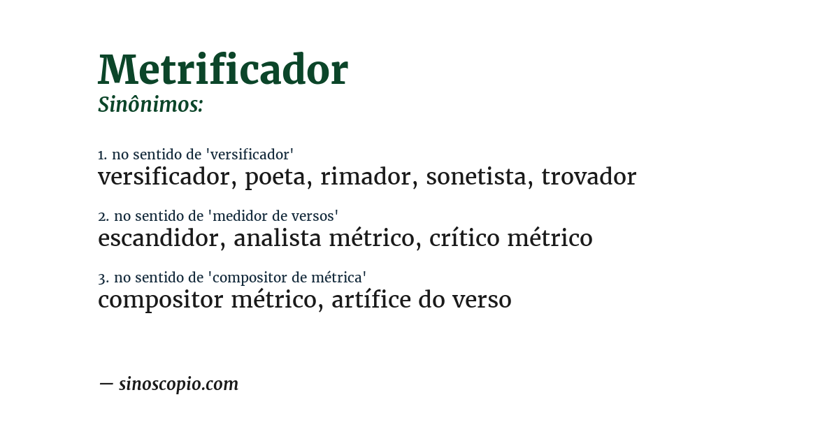 Sinônimo de metrificador