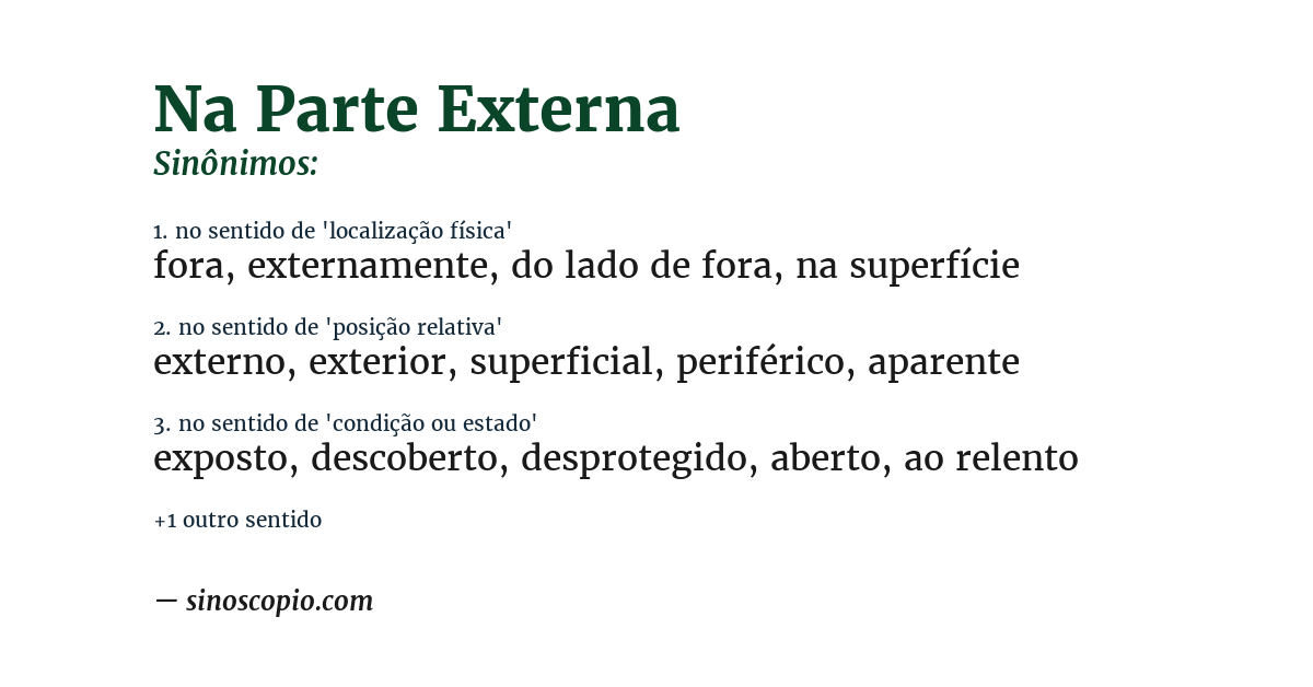 Sinônimo de na parte externa