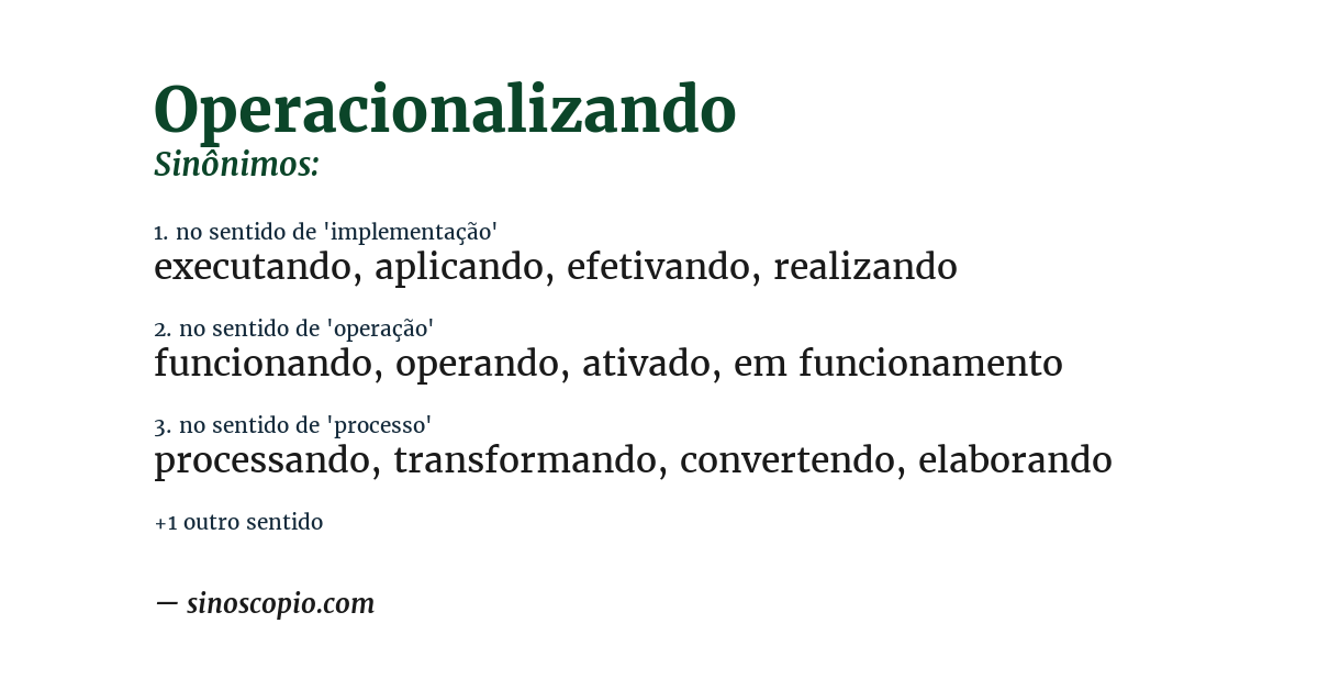 Sinônimo de operacionalizando