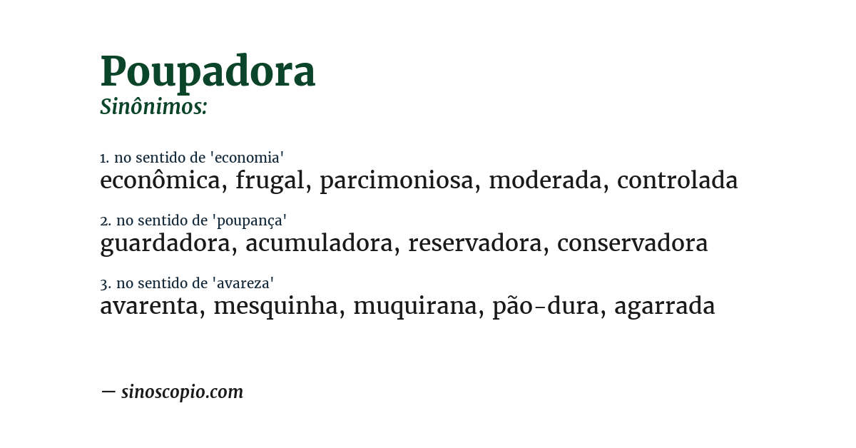 Sinônimo de poupadora