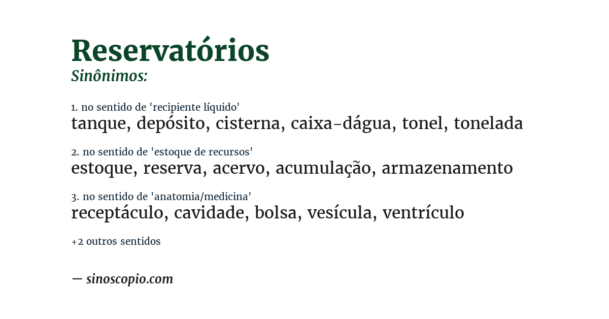 Sinônimo de reservatórios