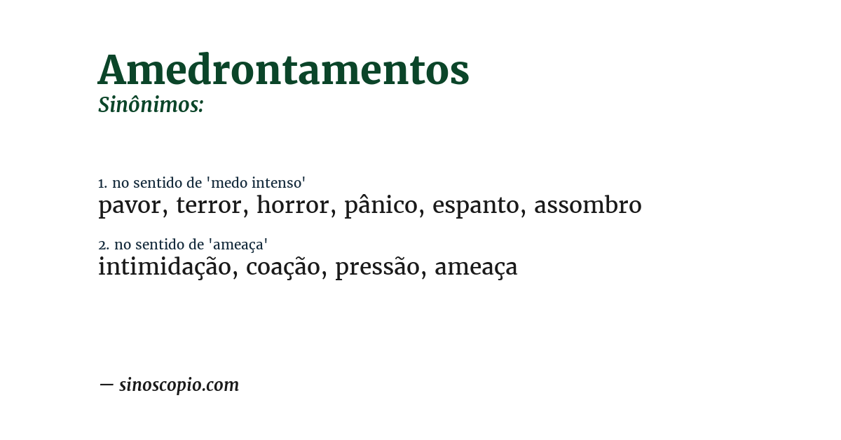 Sinônimo de amedrontamentos