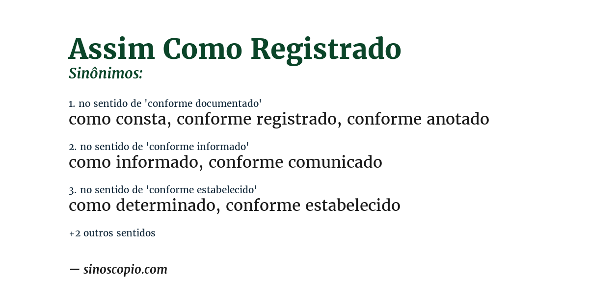 Sinônimo de assim como registrado