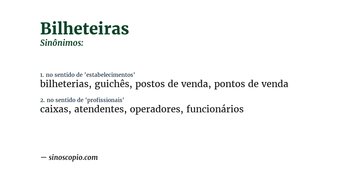 Sinônimo de bilheteiras