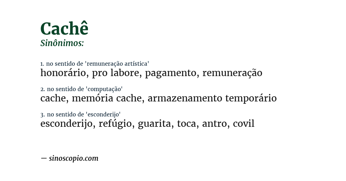 Sinônimo de cachê