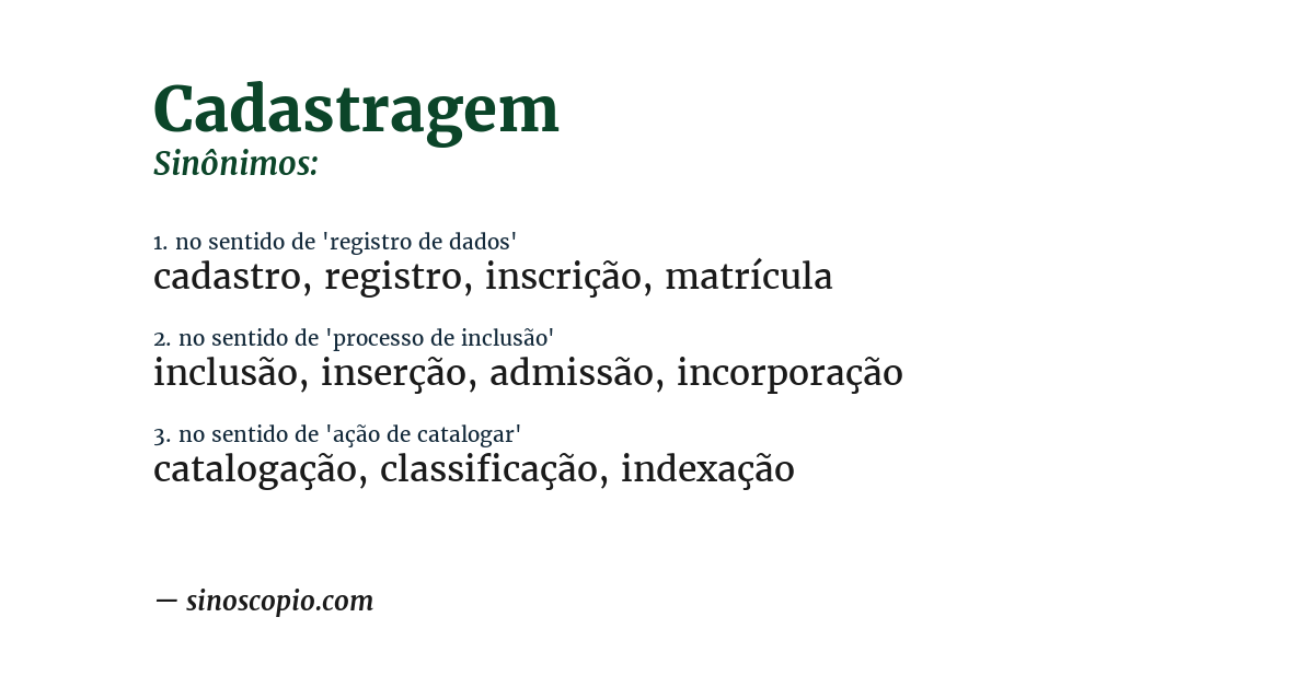 Sinônimo de cadastragem