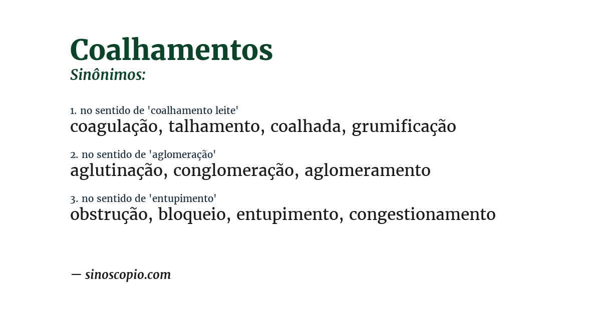Sinônimo de coalhamentos