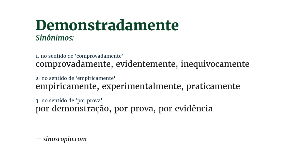 Sinônimo de demonstradamente