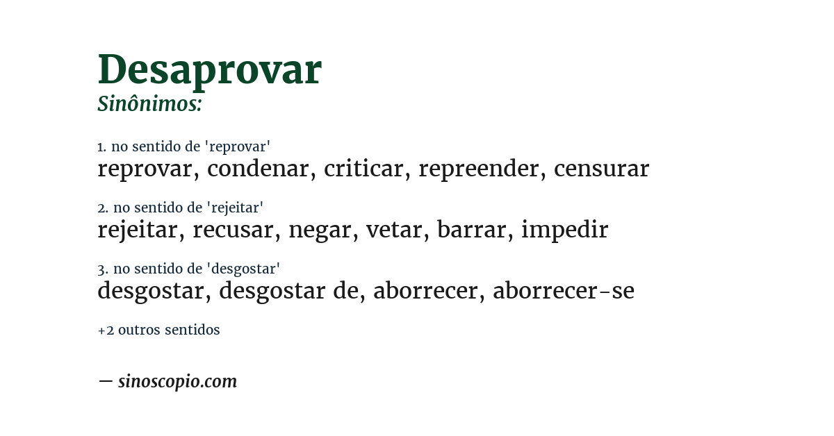 Sinônimo de desaprovar