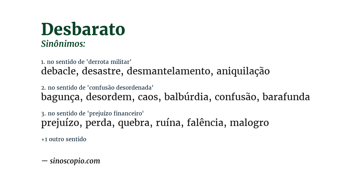 Sinônimo de desbarato