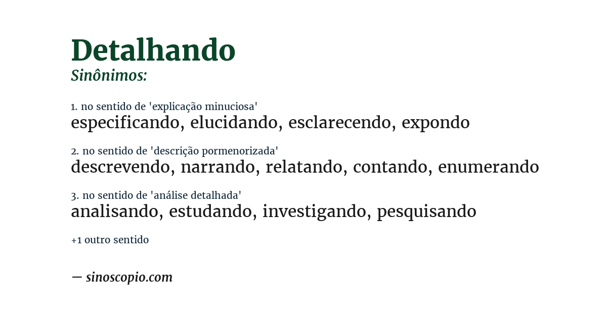 Sinônimo de detalhando