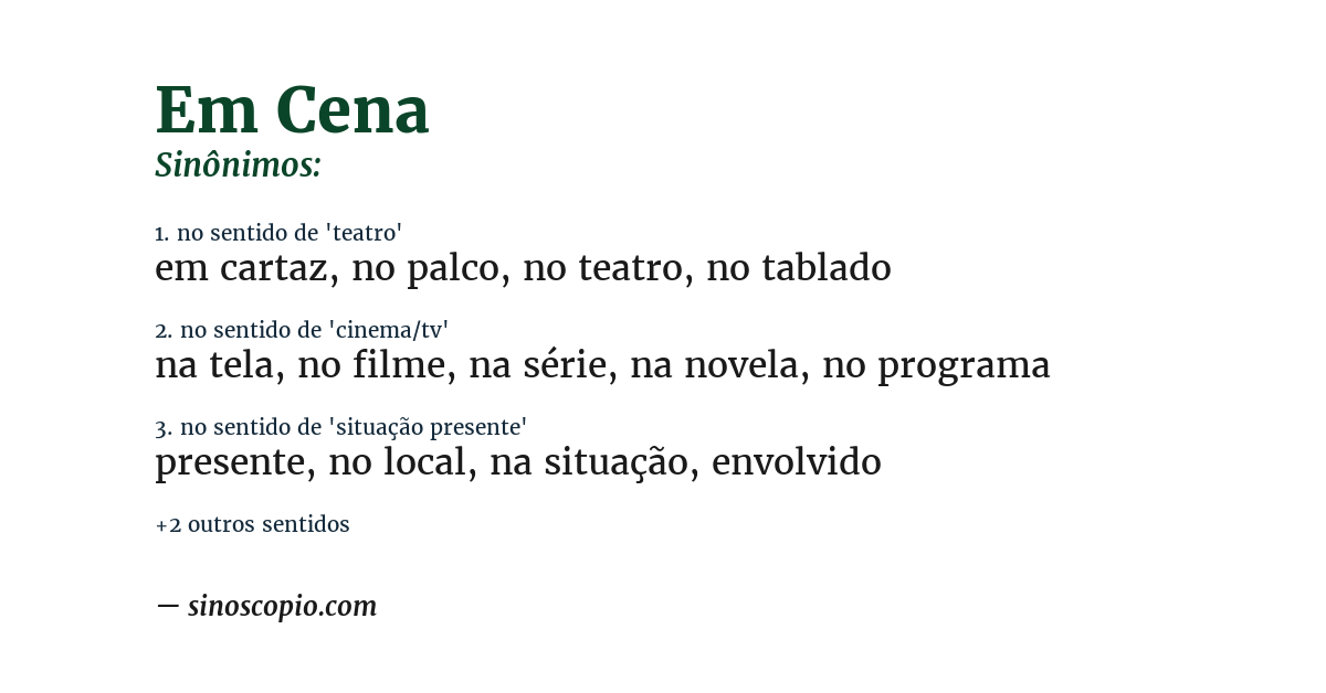Sinônimo de em cena