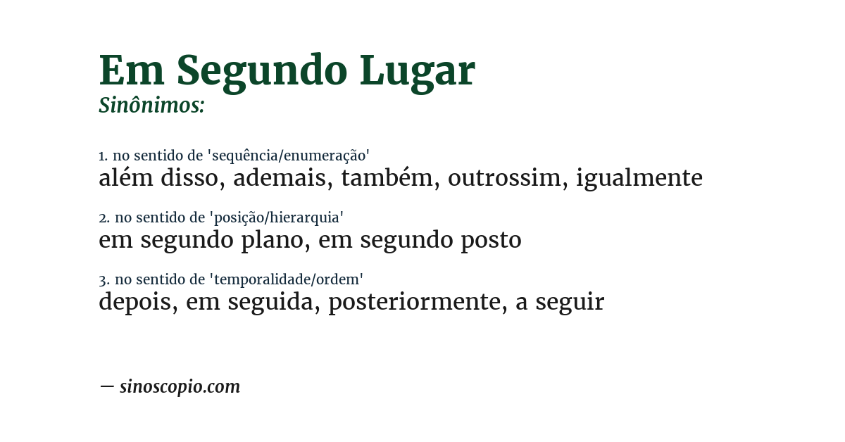Sinônimo de em segundo lugar
