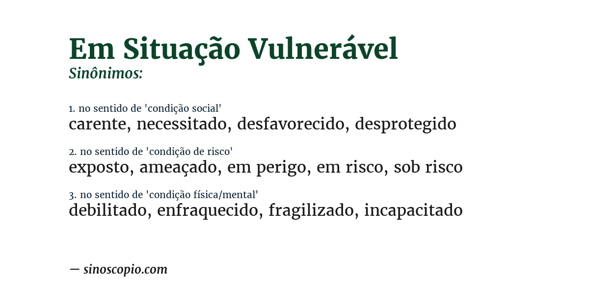 Sinônimo de em situação vulnerável