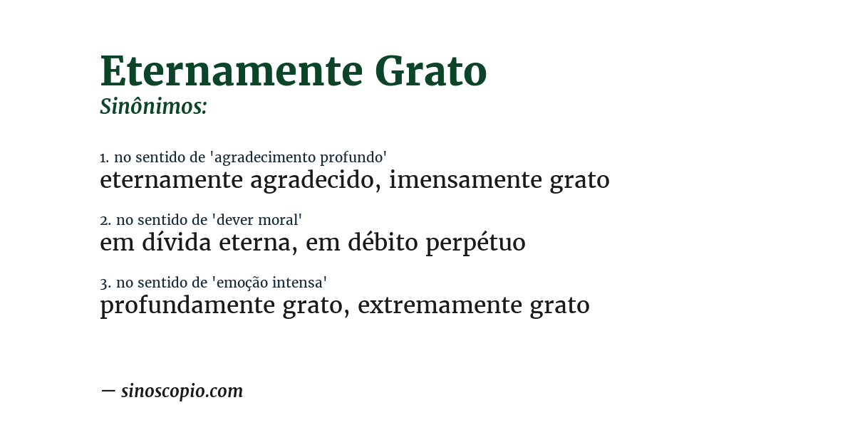 Sinônimo de eternamente grato