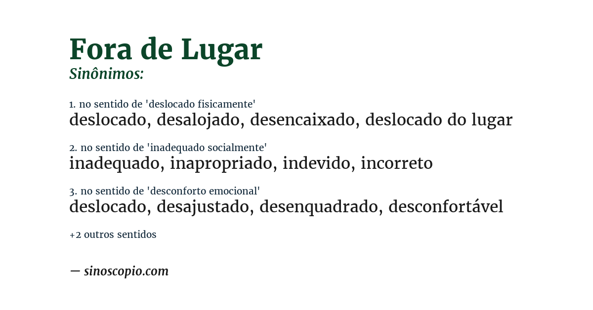 Sinônimo de fora de lugar