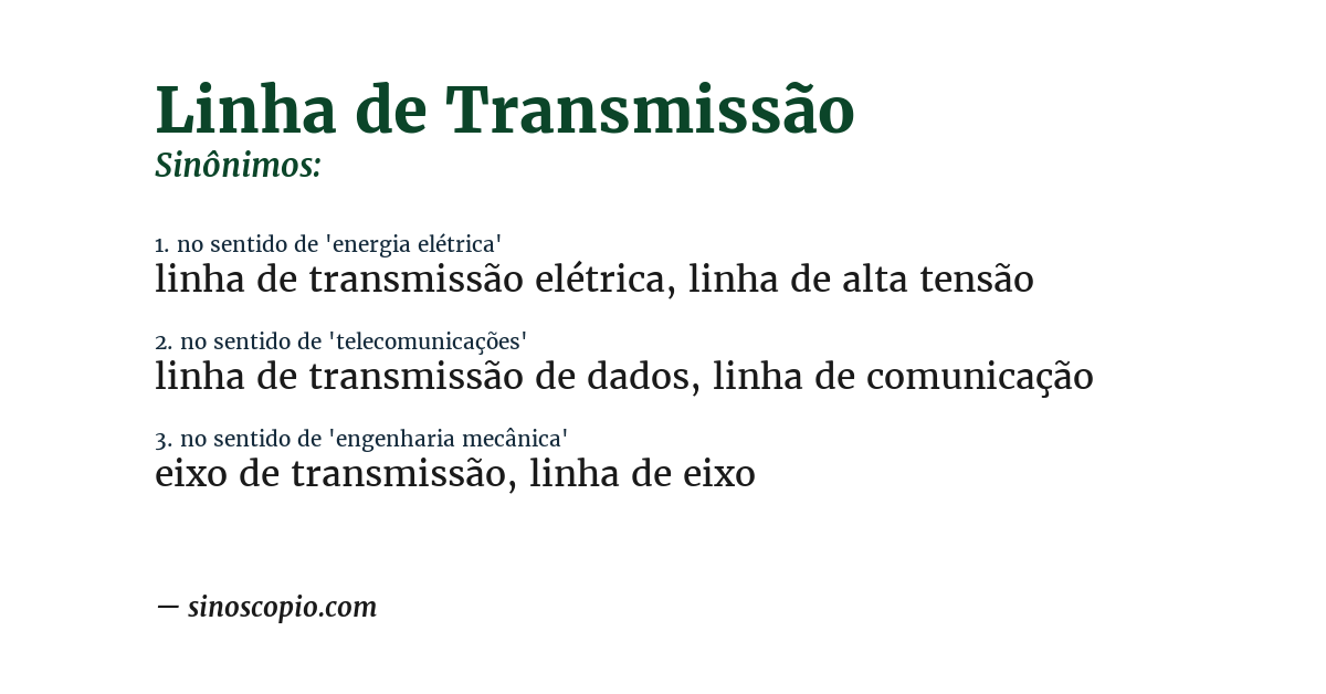 Sinônimo de linha de transmissão