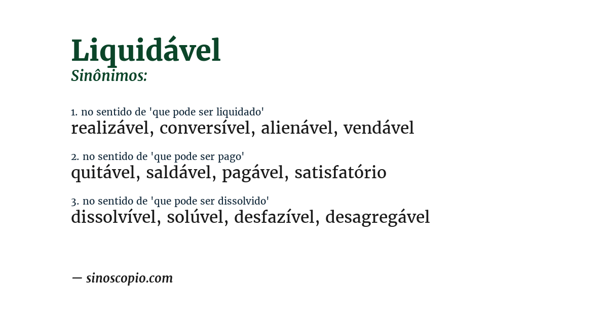 Sinônimo de liquidável