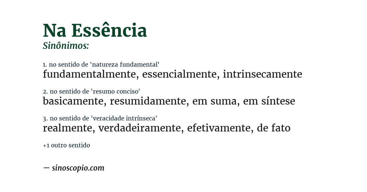 Sinônimo de na essência