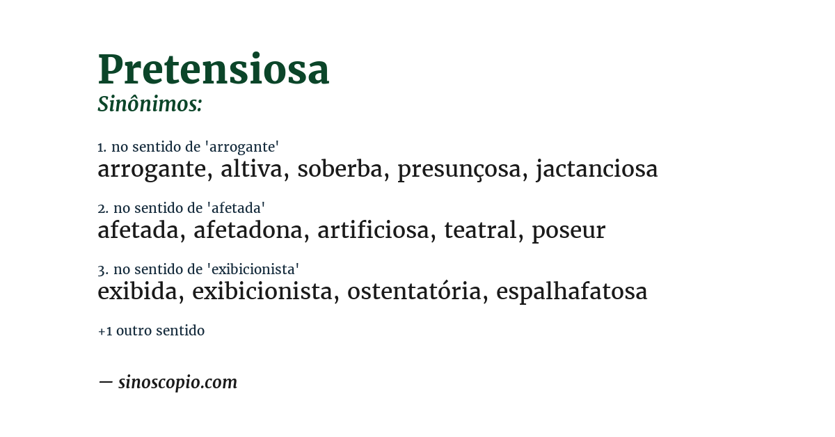 Sinônimo de pretensiosa