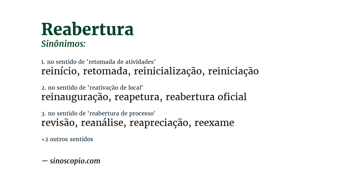 Sinônimo de reabertura