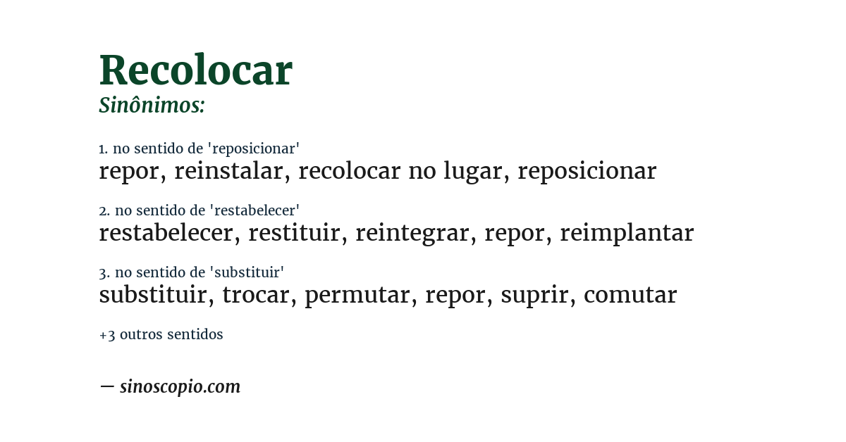 Sinônimo de recolocar