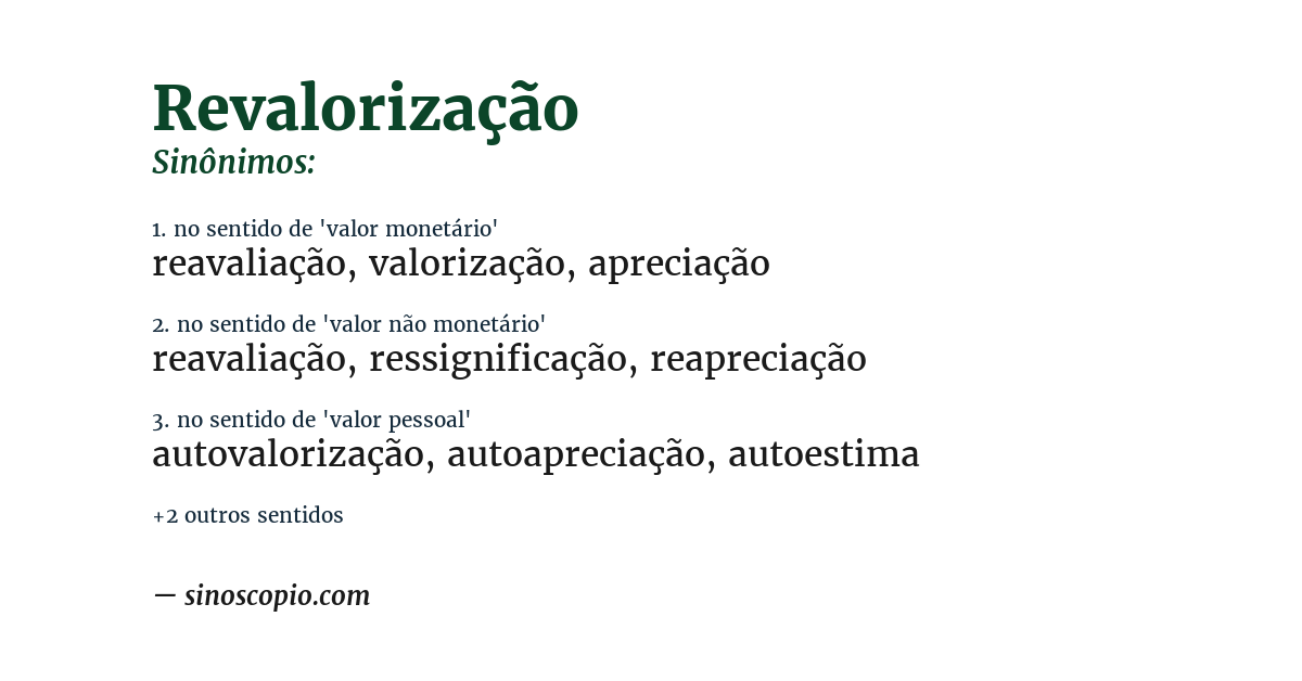 Sinônimo de revalorização