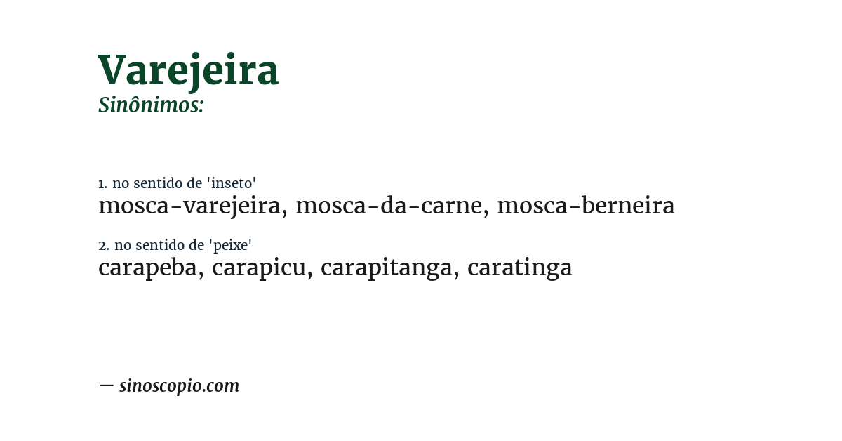 Sinônimo de varejeira