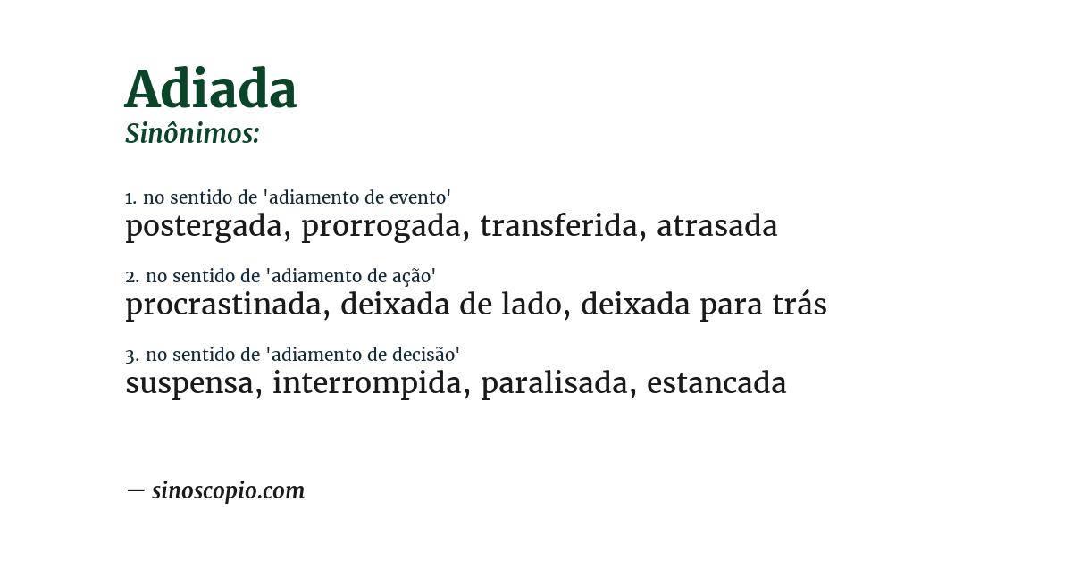 Sinônimo de adiada