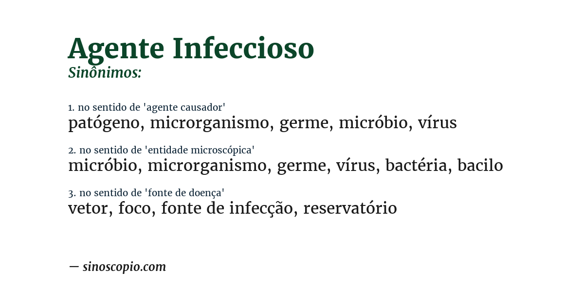 Sinônimo de agente infeccioso