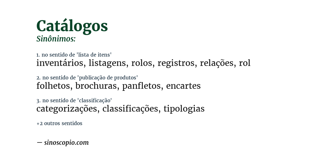 Sinônimo de catálogos