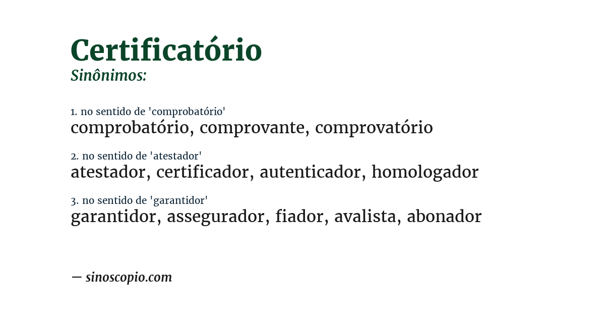Sinônimo de certificatório