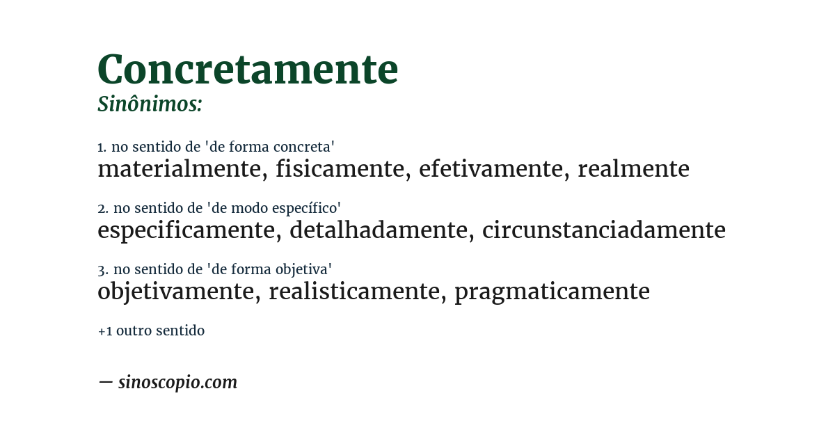 Sinônimo de concretamente