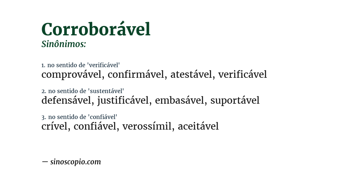 Sinônimo de corroborável