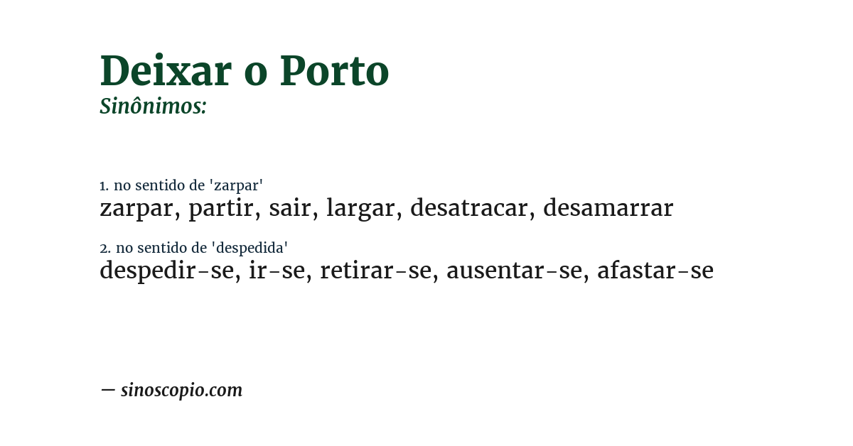 Sinônimo de deixar o porto