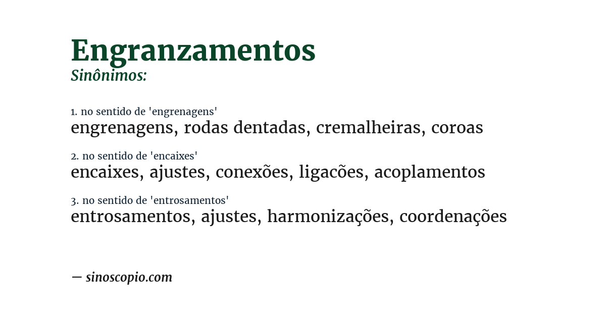 Sinônimo de engranzamentos