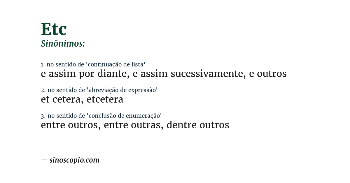 Sinônimo de etc