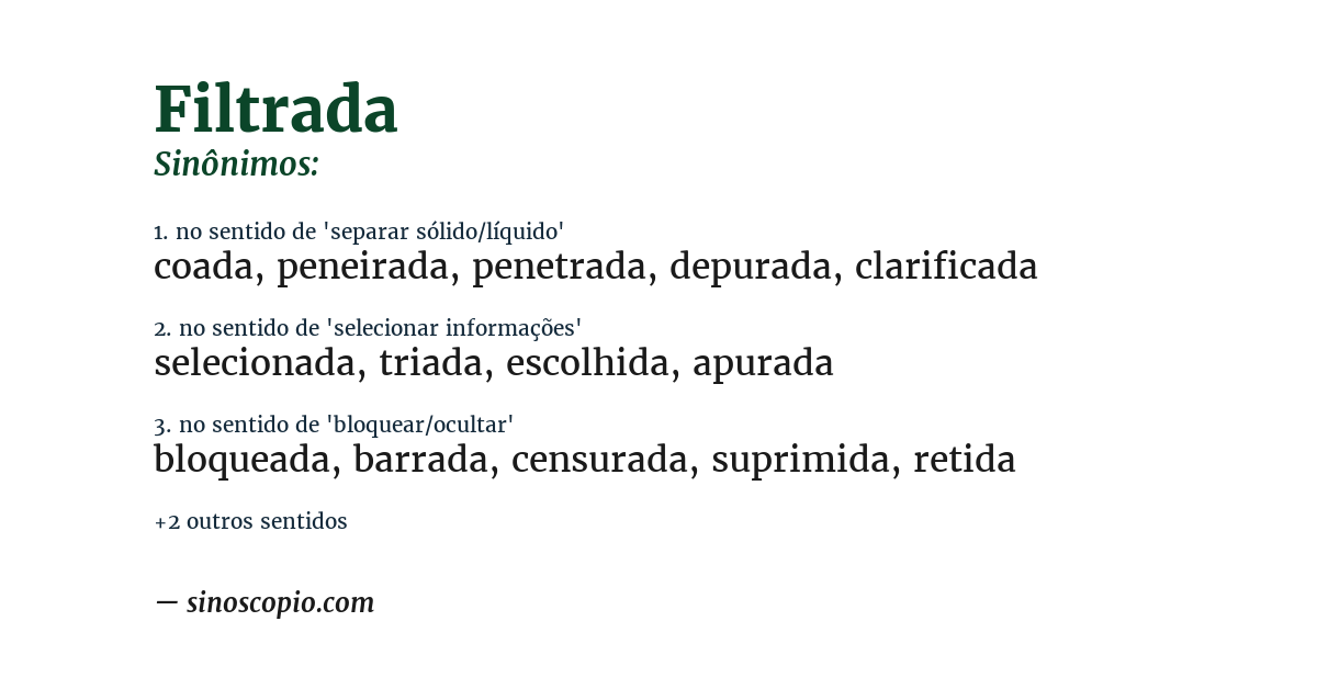 Sinônimo de filtrada