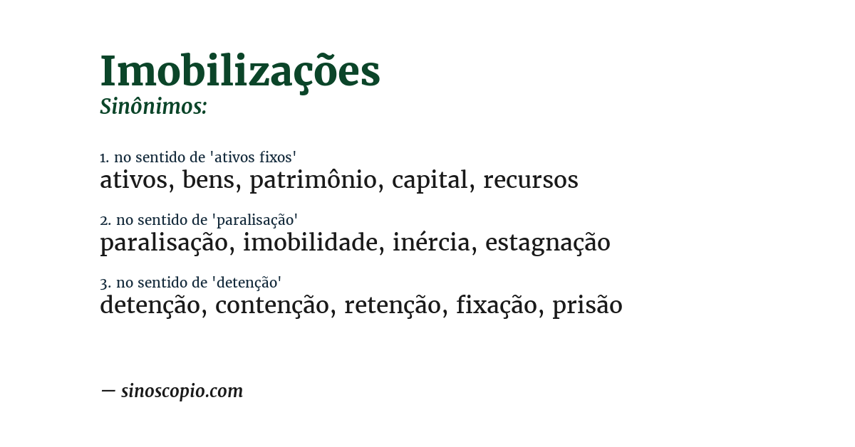 Sinônimo de imobilizações
