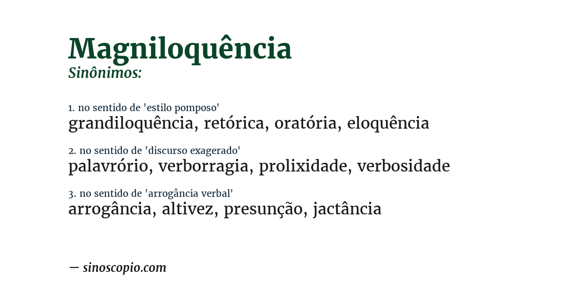 Sinônimo de magniloquência