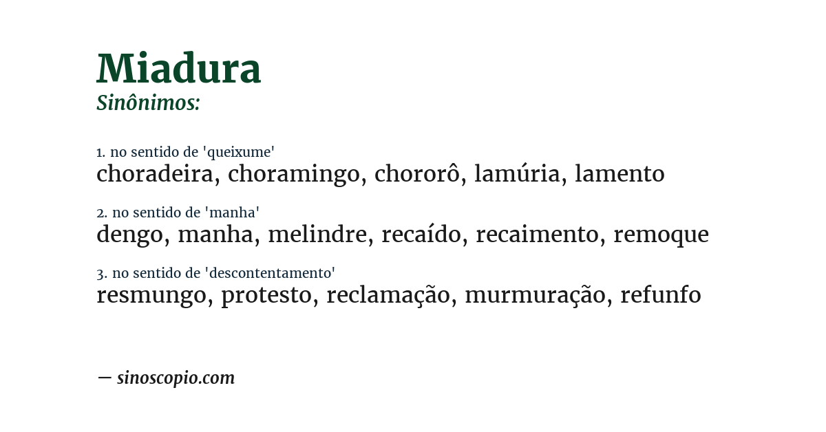 Sinônimo de miadura